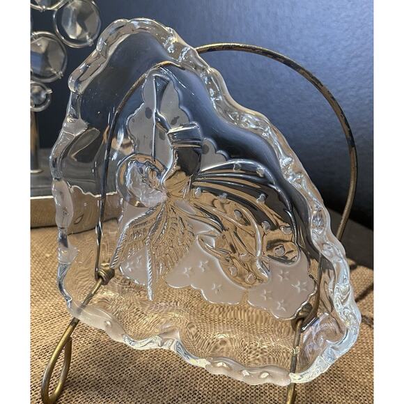 Lot Of 3 Serving Platter Bowls Tray Christmas Holiday Heavy Glass Angel Figures - Picture 5 of 10